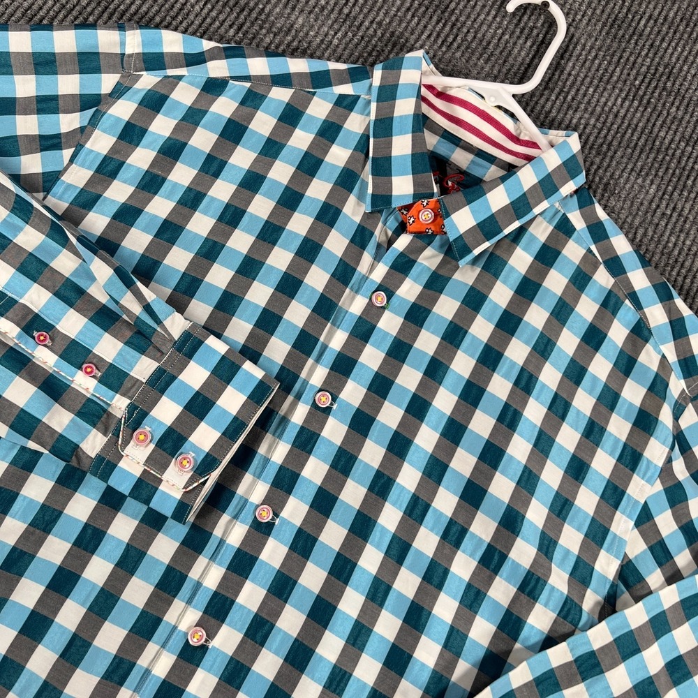 Robert Graham X Shirt Mens 2XL XXL‎ Blue Plaid Long Sleeve Button Up Party